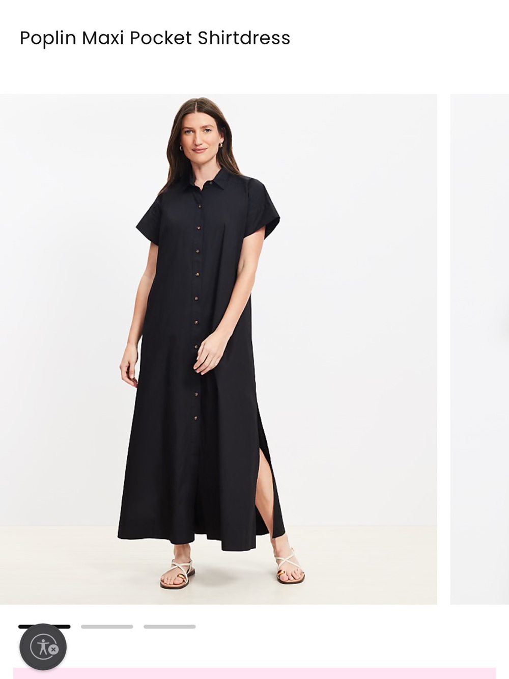 LOFT Black Poplin Maxi Shirtdress with Side Slits